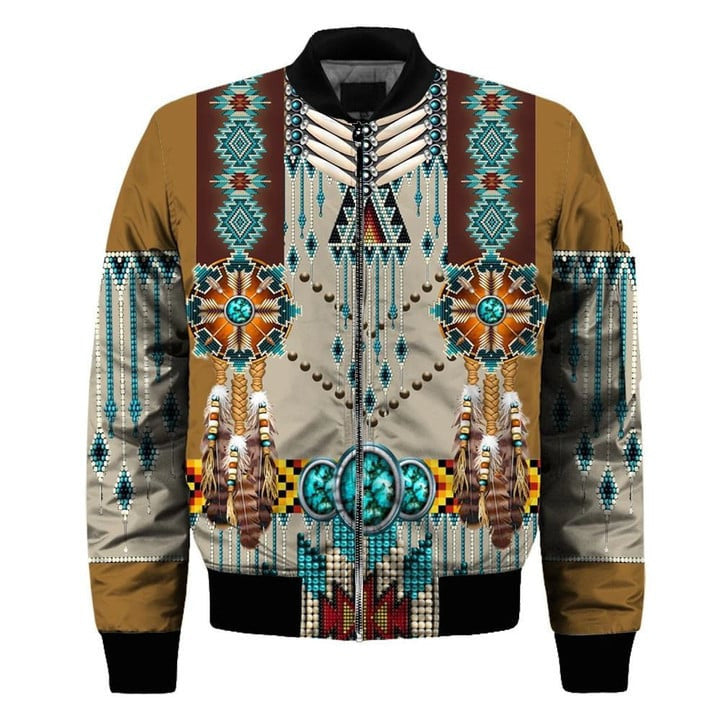 Turquoise Blue Pattern Breastplate 3D Bomber Jacket