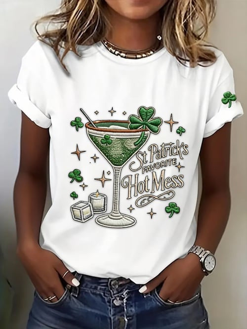 Women's St. Patrick's Day Shamrock Print T-Shirt