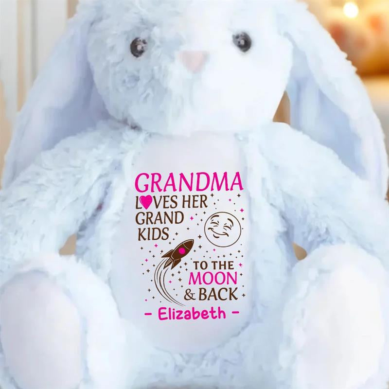 Grandma Loves Her Grandkids To The Moon And Back - Personalized Stuffed Bunny