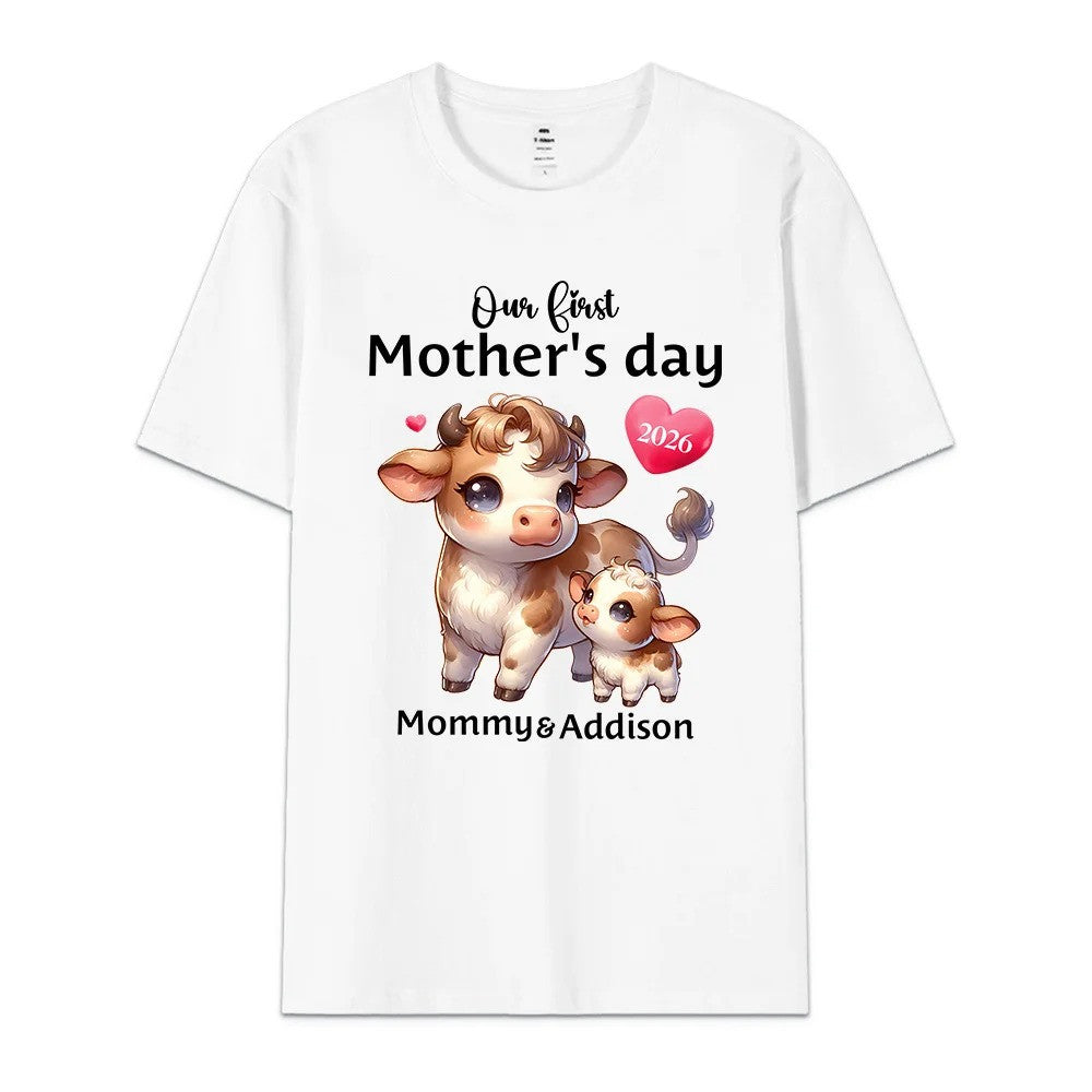 Personalized Cute Bear Bunny Fantasy Unicorn 100% Cotton Baby Bodysuit T-shirt Matching Outfit with Name First Mother's Day Gift for Newborn New Mom