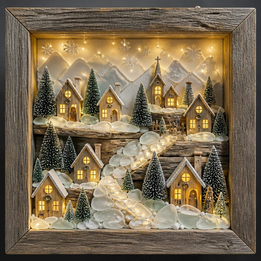 Coastal Lighthouse Sea Glass Shadow Box Night Light