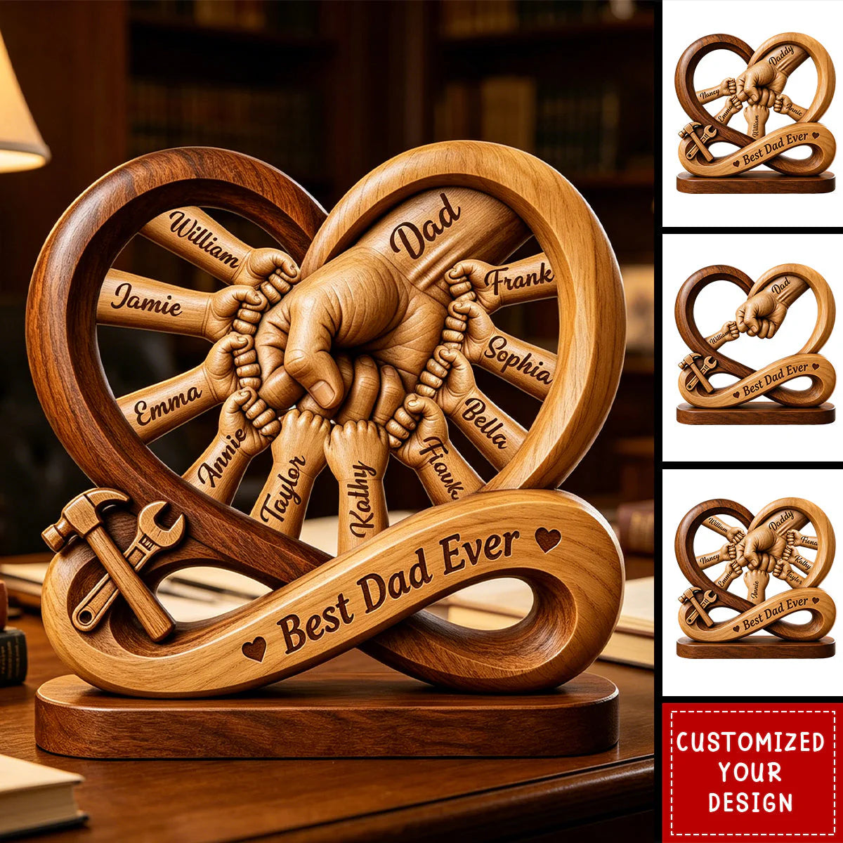 Personalized Dad Kids Hands Wooden Plaque, Father’s Day Gift, Infinity Design Sign