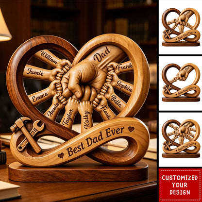 Personalized Dad Kids Hands Wooden Plaque, Father’s Day Gift, Infinity Design Sign
