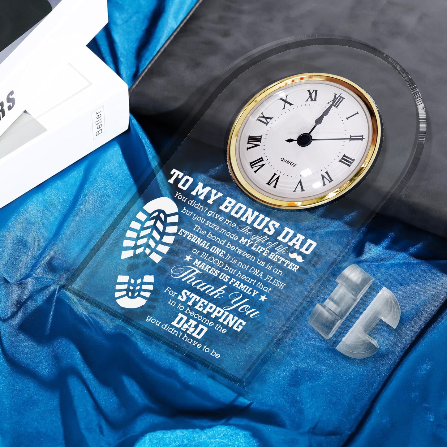 To My Bonus Dad - Acrylic Desk Clock Plaque