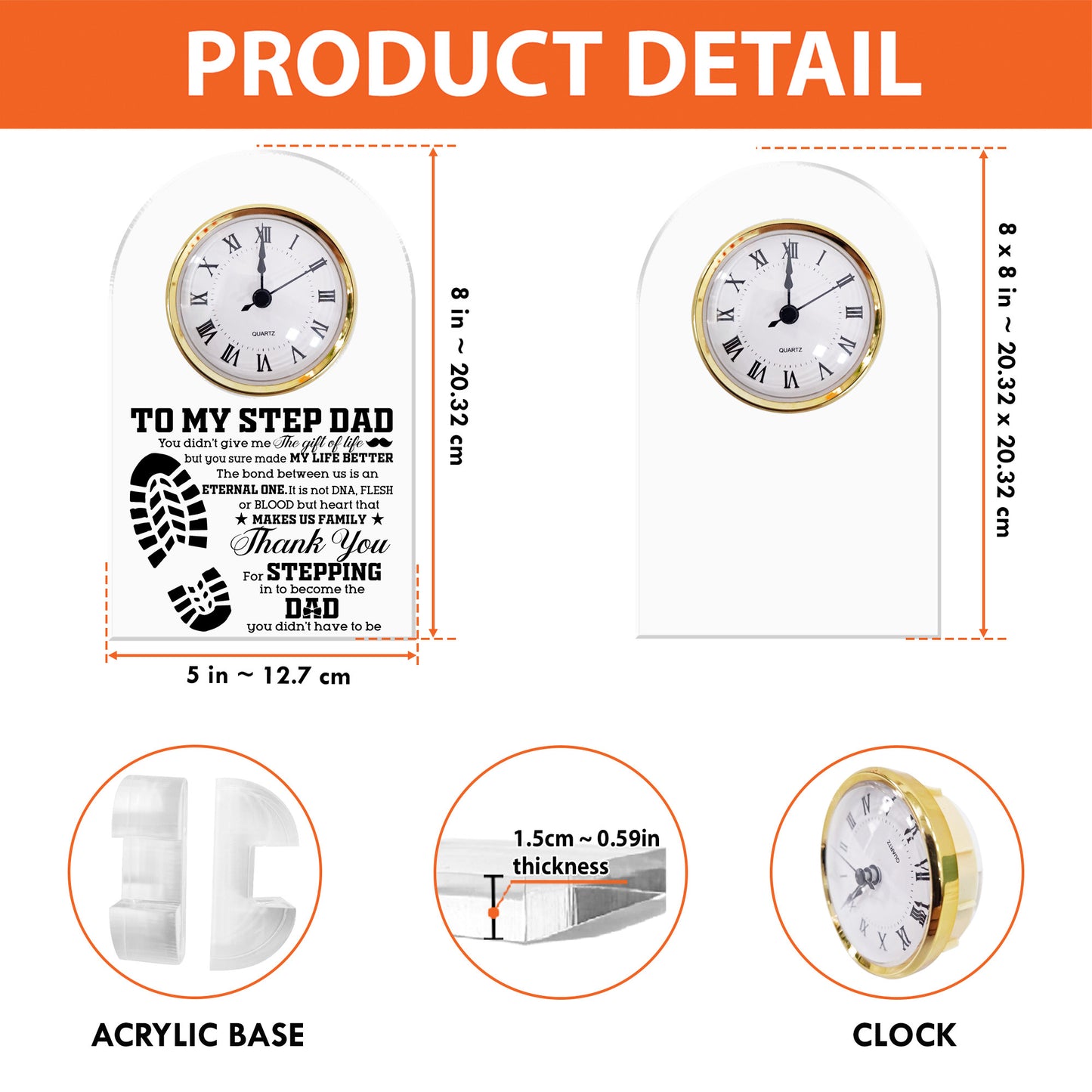 To My Bonus Dad - Acrylic Desk Clock Plaque