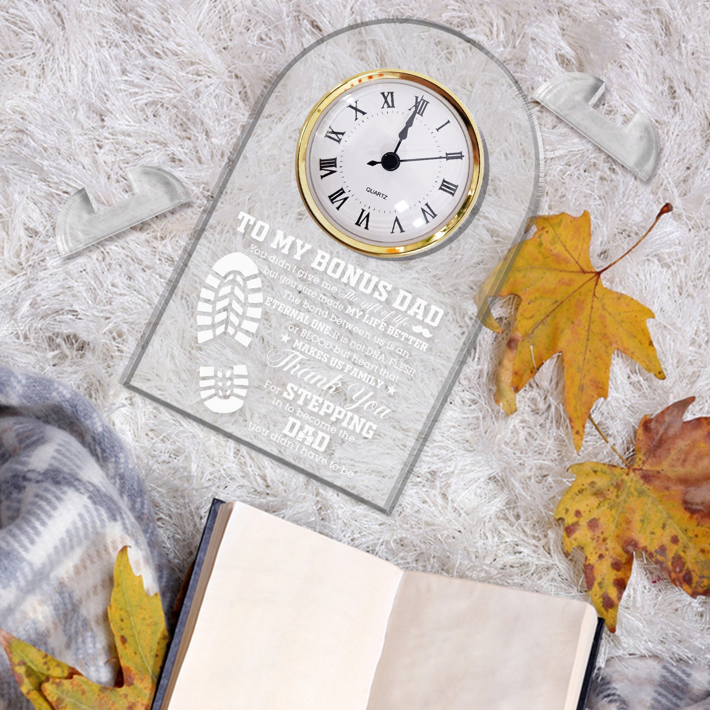 To My Bonus Dad - Acrylic Desk Clock Plaque