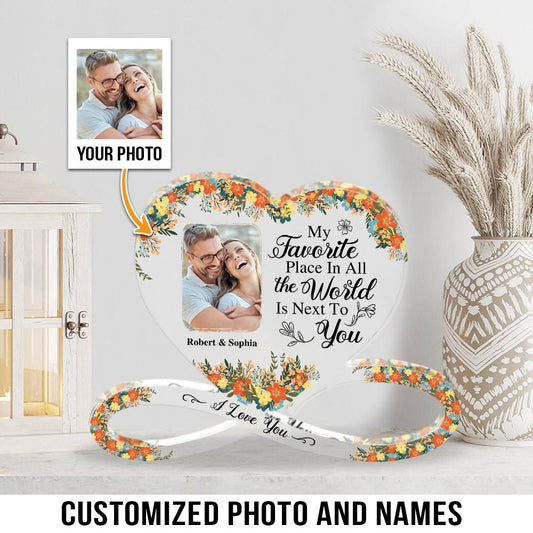 My Favorite Place In All the World Is Next To You - Personalized Father's Day Father Custom Shaped Acrylic Plaque