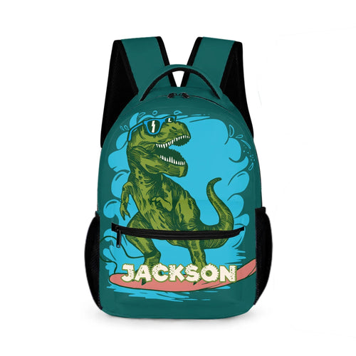 Surfing Dinosaur Cartoon Pattern Custom Backpack - Gift for Kid