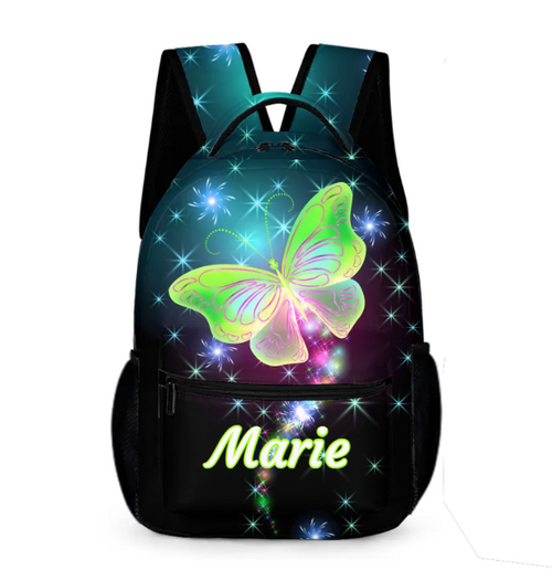 Dazzling Butterfly Name Customized Backpack - School Season Gift for Kids