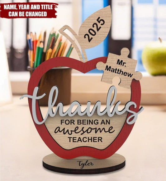 Apple Puzzle Piece - Personalized 2 - Layer Wooden Plaque