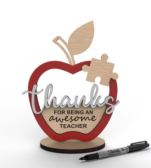 Apple Puzzle Piece - Personalized 2 - Layer Wooden Plaque