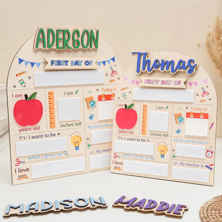 Personalized First and Day Last Day of School Sign, Interchangeable Names