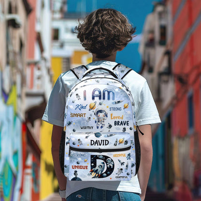 I Am Strong Brave Smart Back To School - Personalized Space Backpack - Gift For Boys, Kids
