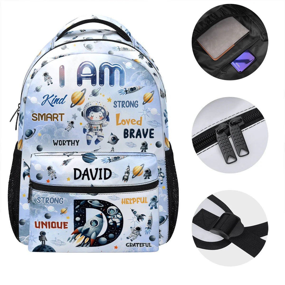 I Am Strong Brave Smart Back To School - Personalized Space Backpack - Gift For Boys, Kids