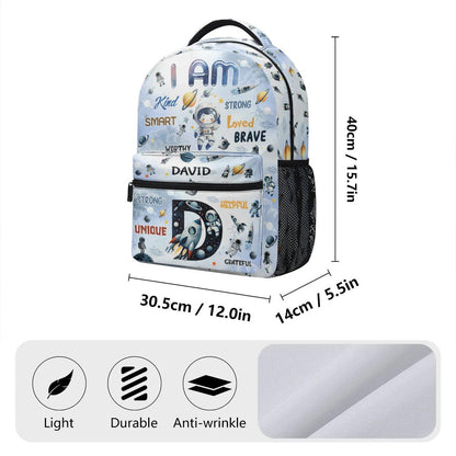 I Am Strong Brave Smart Back To School - Personalized Space Backpack - Gift For Boys, Kids