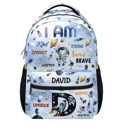 I Am Strong Brave Smart Back To School - Personalized Space Backpack - Gift For Boys, Kids