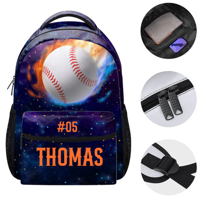 Flaming Sports Bag With Name & Number - Personalized Kid Backpack - Gift For Kids, Back To School