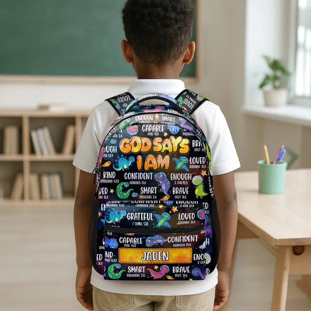 Adorable God Says I Am - Personalized School Backpack - Gift For Kids