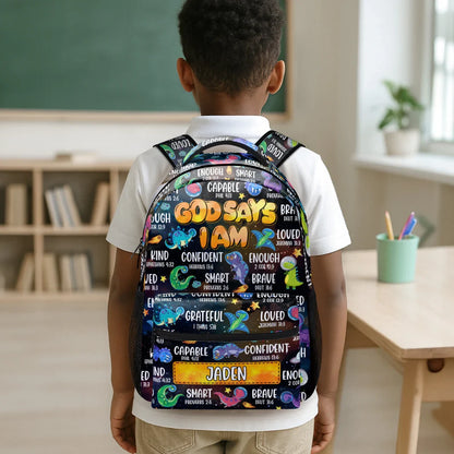 Adorable God Says I Am - Personalized School Backpack - Gift For Kids
