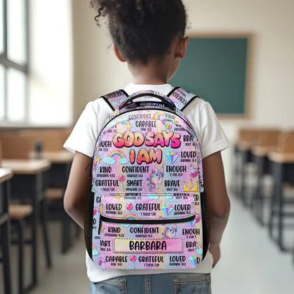 Adorable God Says I Am - Personalized School Backpack - Gift For Kids