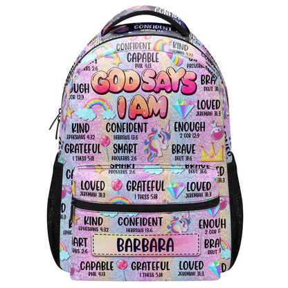 Adorable God Says I Am - Personalized School Backpack - Gift For Kids