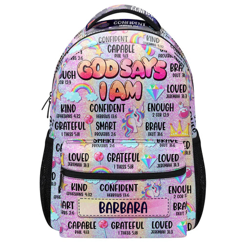 Adorable God Says I Am - Personalized School Backpack - Gift For Kids