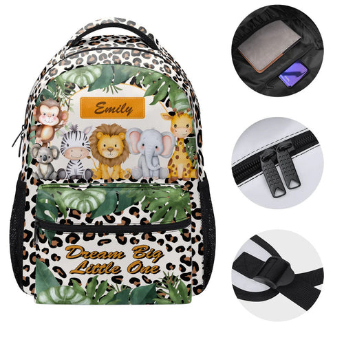 Stay Wild Dream Big Safari Animal Print – Personalized School Backpack – Gift For Kids