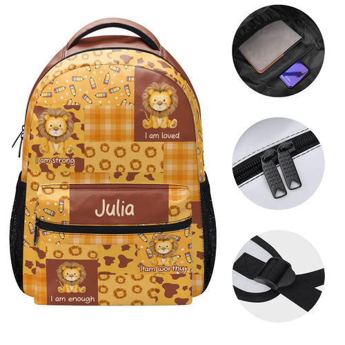 I Am Strong I Am Loved Back to School – Personalized Lion Backpack – Gift For Kids