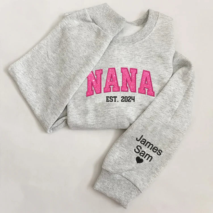 Custom Nana Pink Glitter Embroidered And Kids Sweatshirt