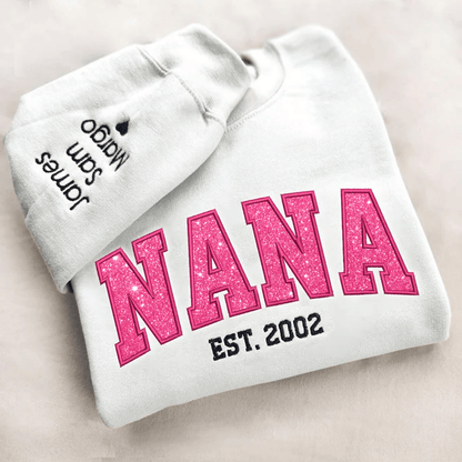 Custom Nana Pink Glitter Embroidered And Kids Sweatshirt