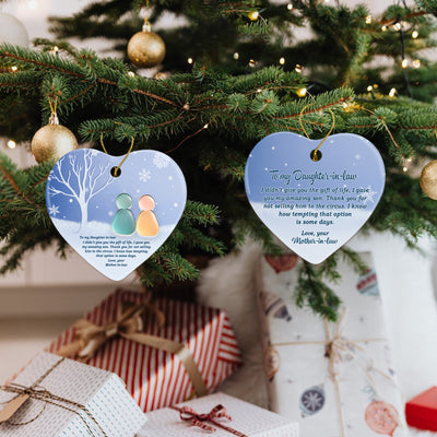 Thank You For Not Selling Him To The Circus - Two Sided Heart Ceramic Christmas Ornament With Acrylic Pieces