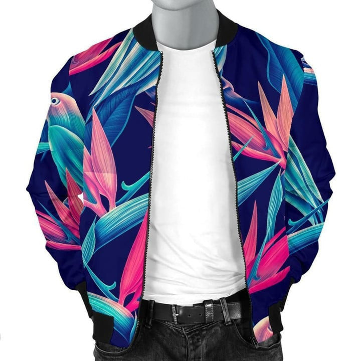 Tropical Flower Pattern Print Design Tf024 Men Bomber Jacket