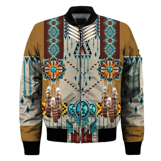 Turquoise Blue Pattern Breastplate 3D Bomber Jacket