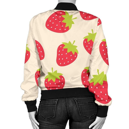 Strawberry Pattern Light Yellow 3d Printed Bomber Jacket