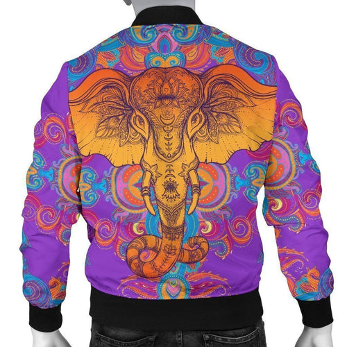 Gold Elephant Indian Purple 3d Printed Bomber Jacket