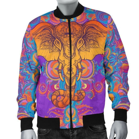 Gold Elephant Indian Purple 3d Printed Bomber Jacket