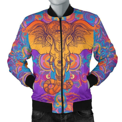 Gold Elephant Indian Purple 3d Printed Bomber Jacket