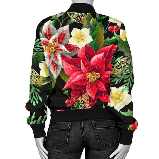 Poinsettia Pattern Print 3d Printed Bomber Jacket