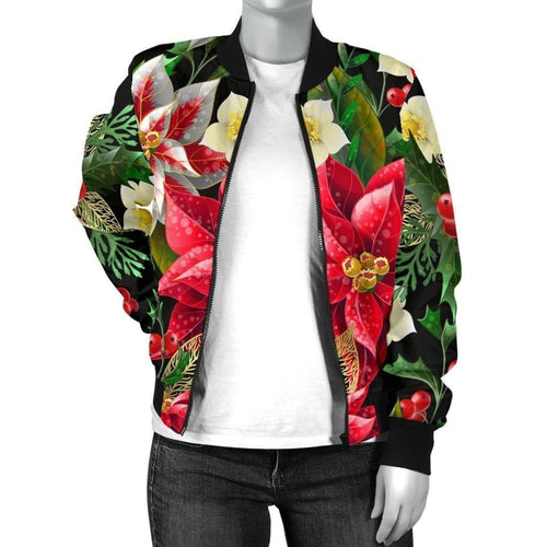Poinsettia Pattern Print 3d Printed Bomber Jacket