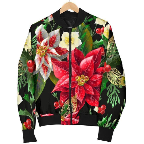 Poinsettia Pattern Print 3d Printed Bomber Jacket