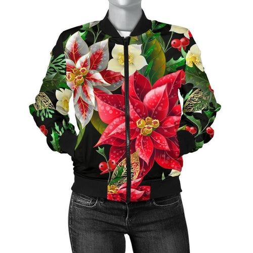 Poinsettia Pattern Print 3d Printed Bomber Jacket