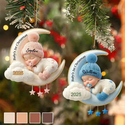 Custom Baby's First Christmas Ornament, Moon Acrylic Keepsake