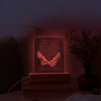 We're A Team - Custom 3D Led Light Pine Wooden Base