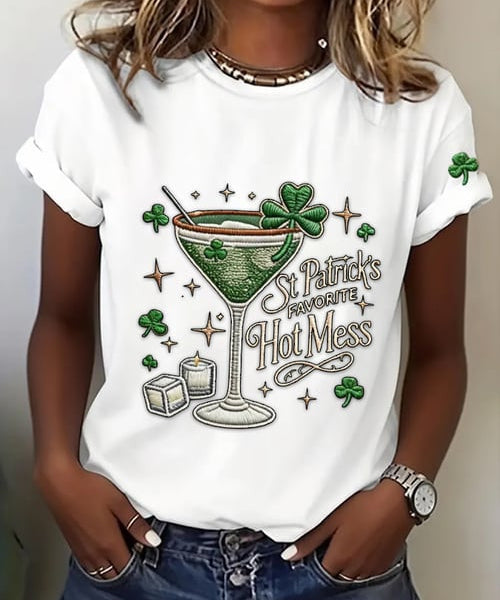 Women's St. Patrick's Day Shamrock Print T-Shirt