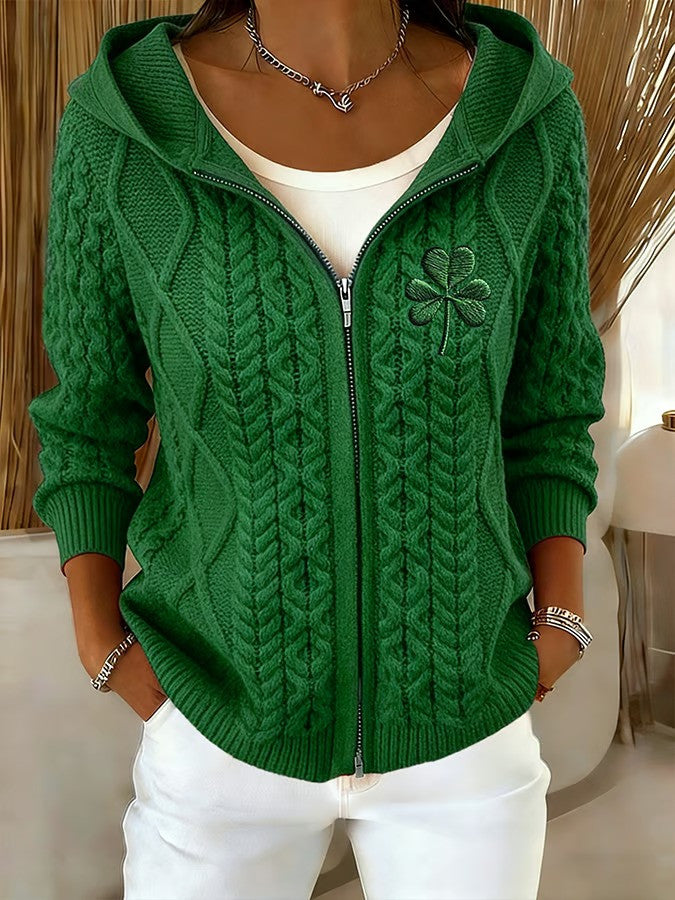 Women's Saint Par Zipper Casual Hooded Knit Sweater