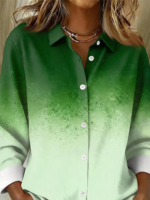 Women's Casual Lapel Color-Block Printed Long-Sleeved Shirt