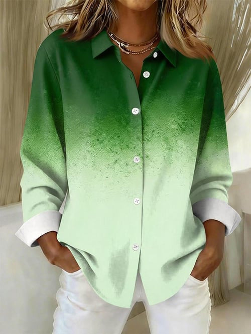 Women's Casual Lapel Color-Block Printed Long-Sleeved Shirt