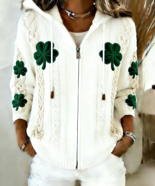 Women's Retro St. Patrick's Day Print Knit Cardigan
