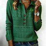 Women's St. Patrick's Day Printed Collar Button-Down Knit Top