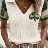 Women's St. Patrick's Day Art Print Knit Eight-Knot T-Shirt